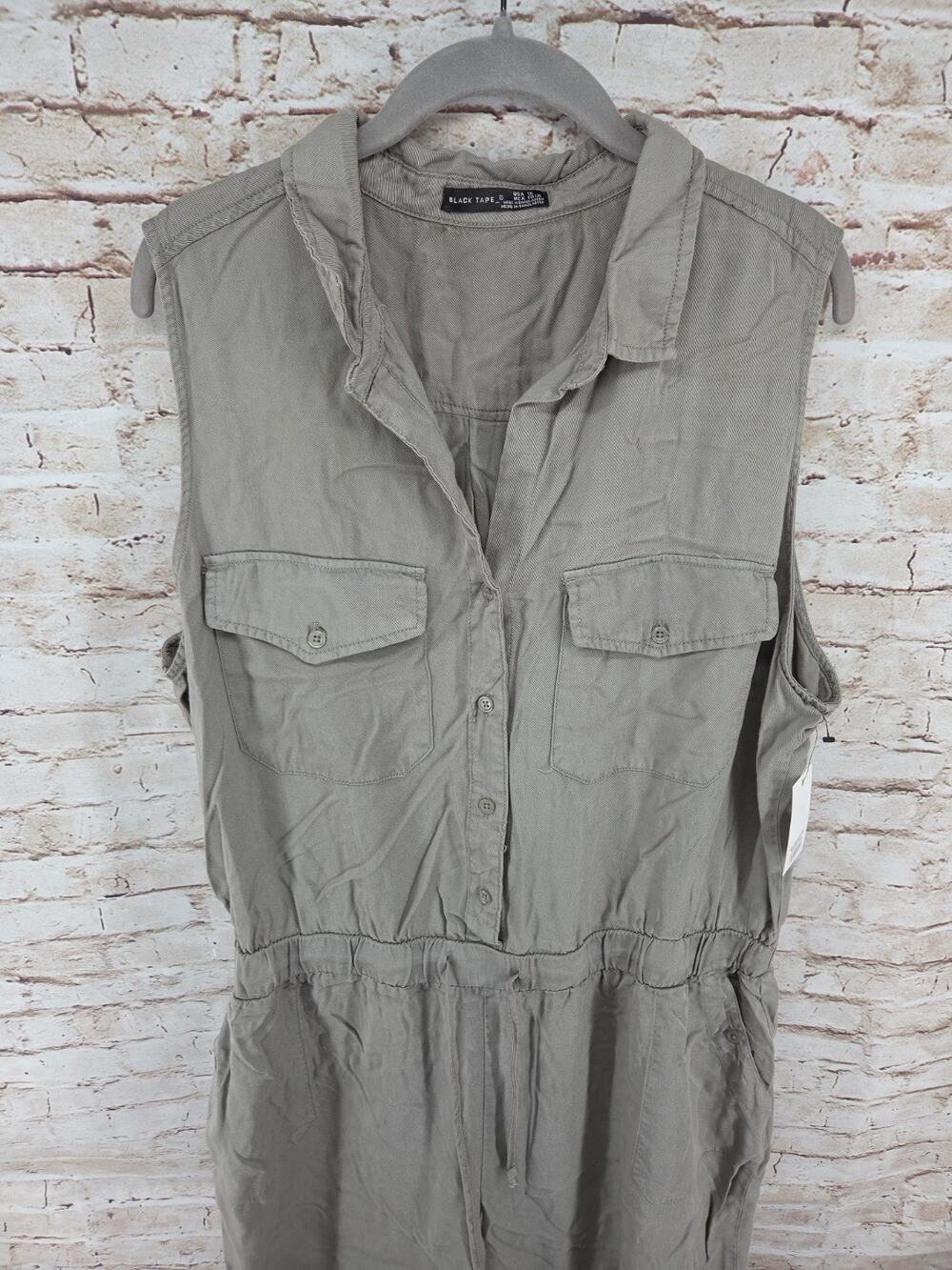 Black Tape Pants Jumpsuit Size 1X NEW Soft Sage Button Front Pockets Drawstring